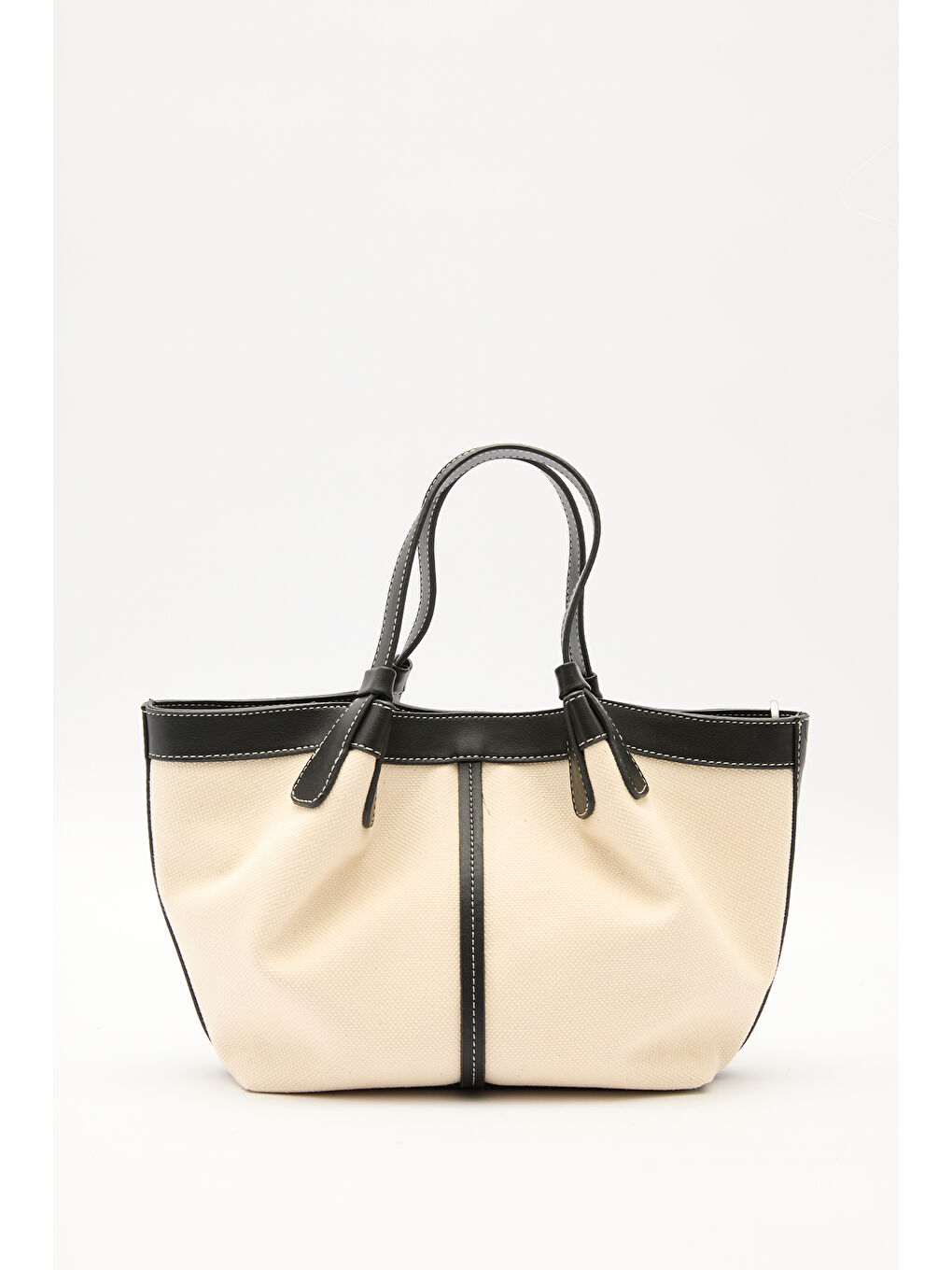 Kanvas Dikiş Detaylı Mini Çanta Bej-7