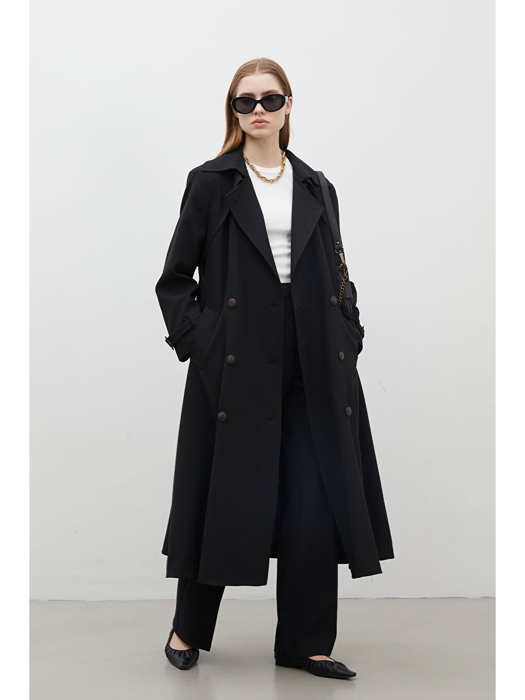 Parıs Oversize Kruvaze Trençkot Siyah-4