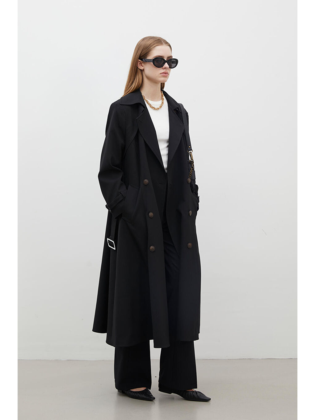 Parıs Oversize Kruvaze Trençkot Siyah-5