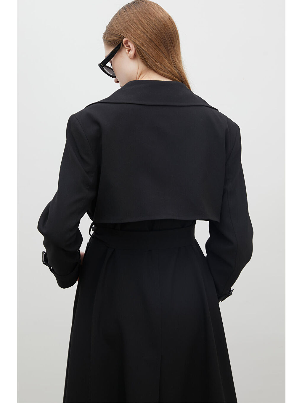 Parıs Oversize Kruvaze Trençkot Siyah-6