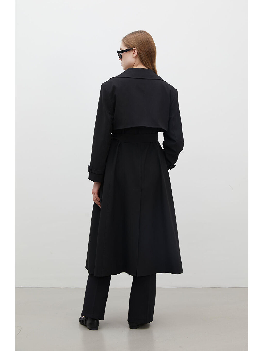 Parıs Oversize Kruvaze Trençkot Siyah-7