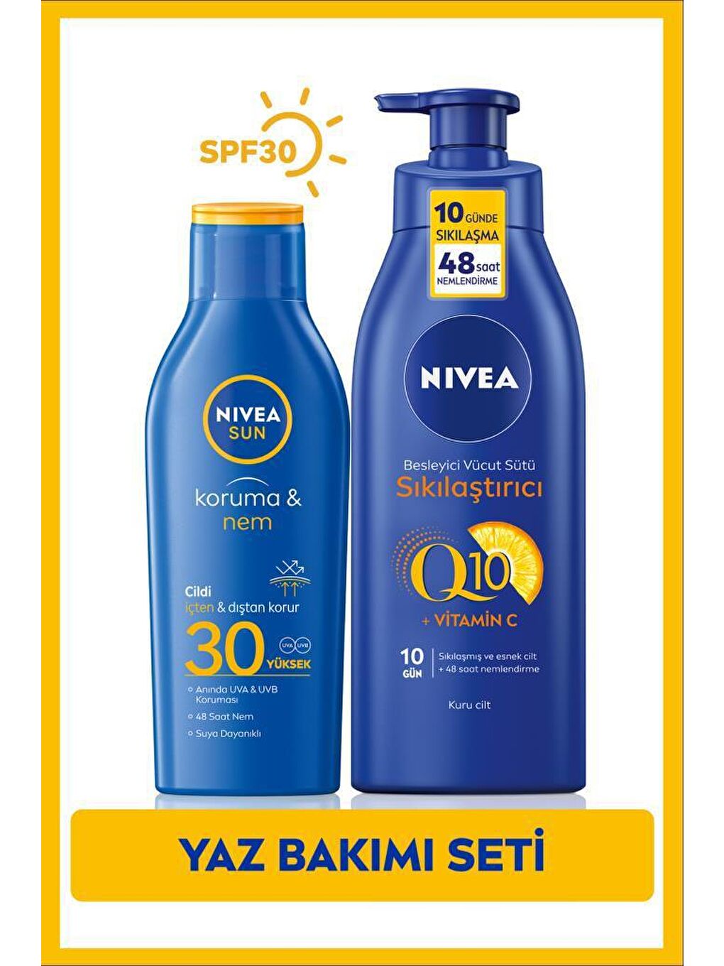 NIVEA Şeffaf Güneş Losyonu Spf30 200 ml+Q10 Sıkılaştırıcı Vücut Sütü 400 ml