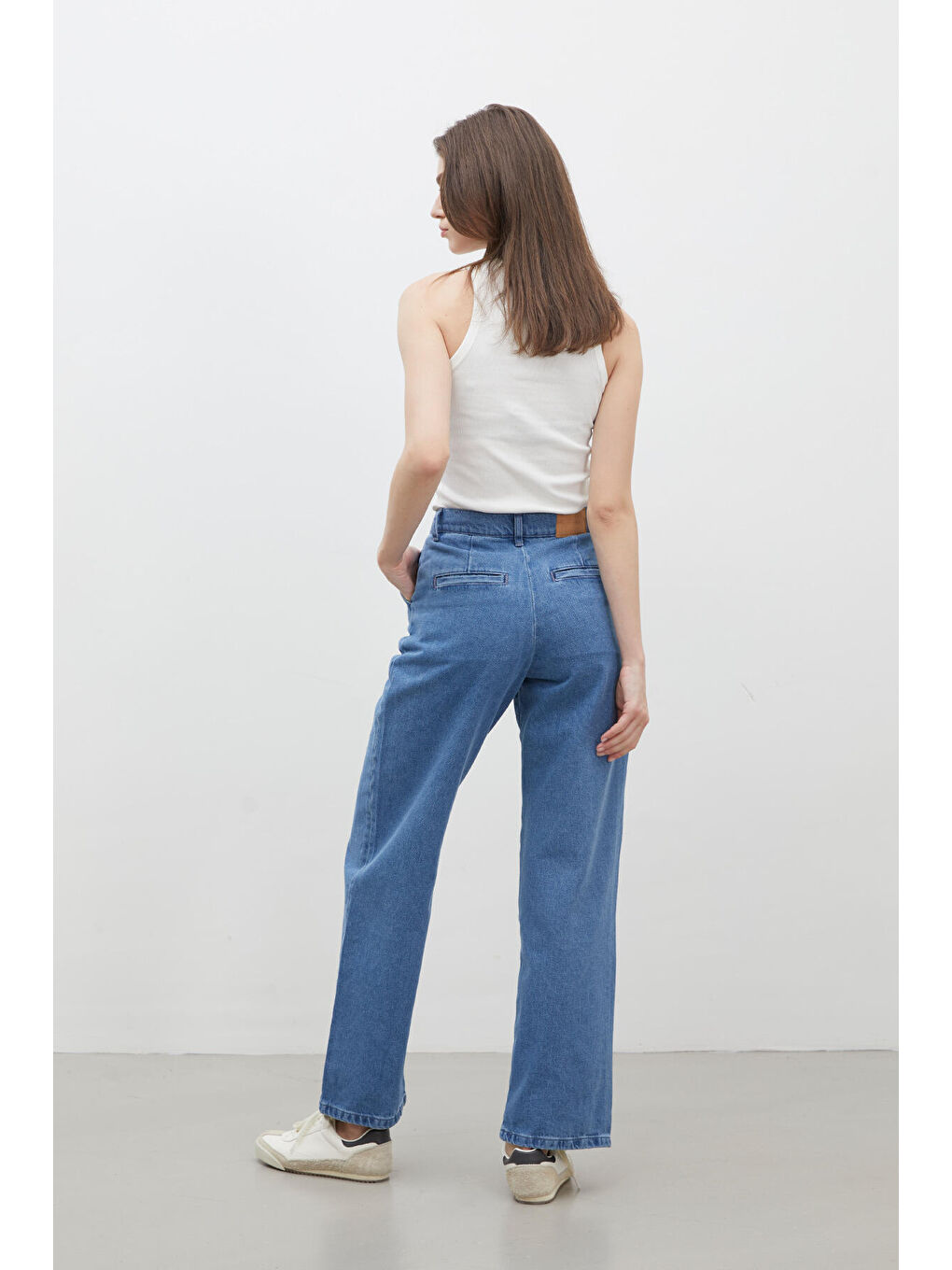 Dikiş Detaylı Straight Denim Pantolon Mavi-7