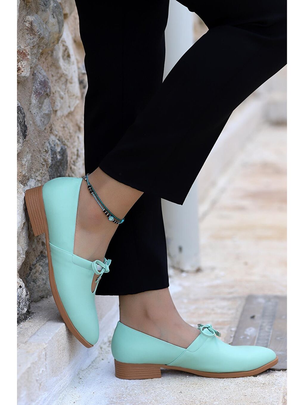 Yeşil Cilt Günlük Anatomik Kadın Günlük Babet Ayakkabı 8328-101-1