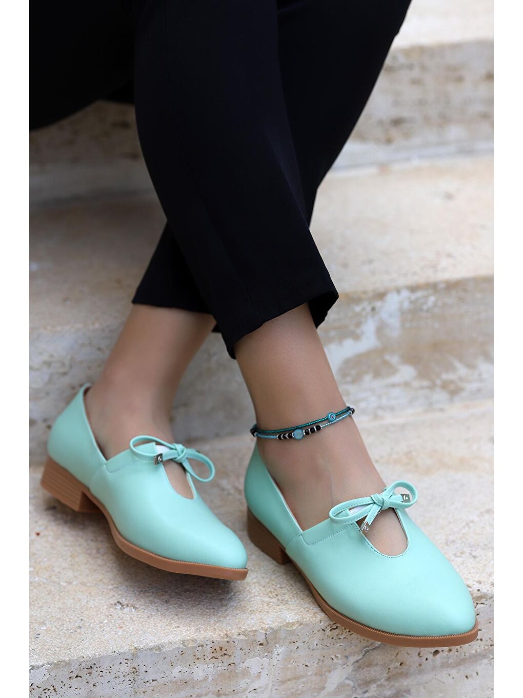 Yeşil Cilt Günlük Anatomik Kadın Günlük Babet Ayakkabı 8328-101-2