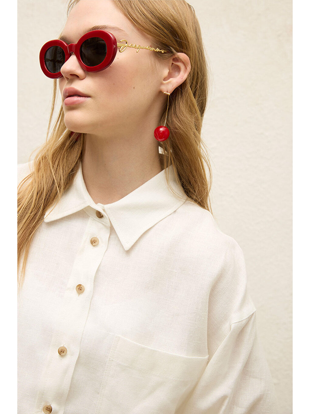 Keten Uzun Kol Crop Gömlek Ekru-2