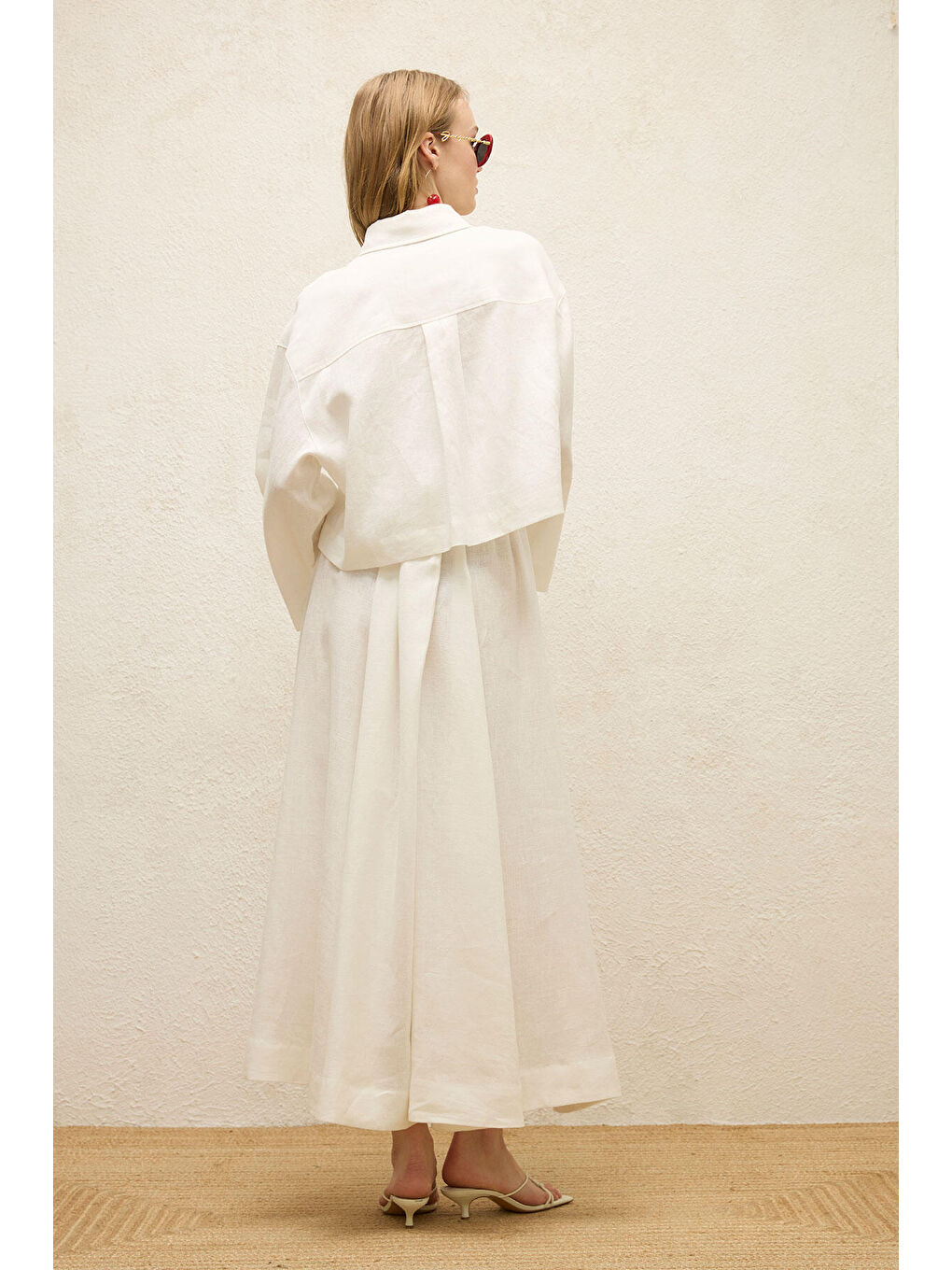 Keten Uzun Kol Crop Gömlek Ekru-7