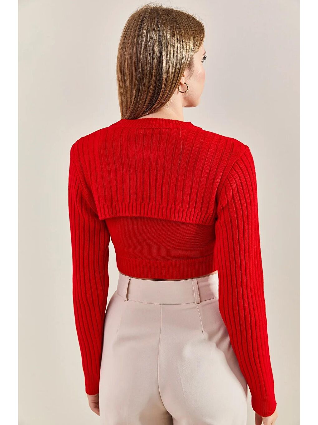 Kırmızı Kadın Triko Atlet Crop Takım-2