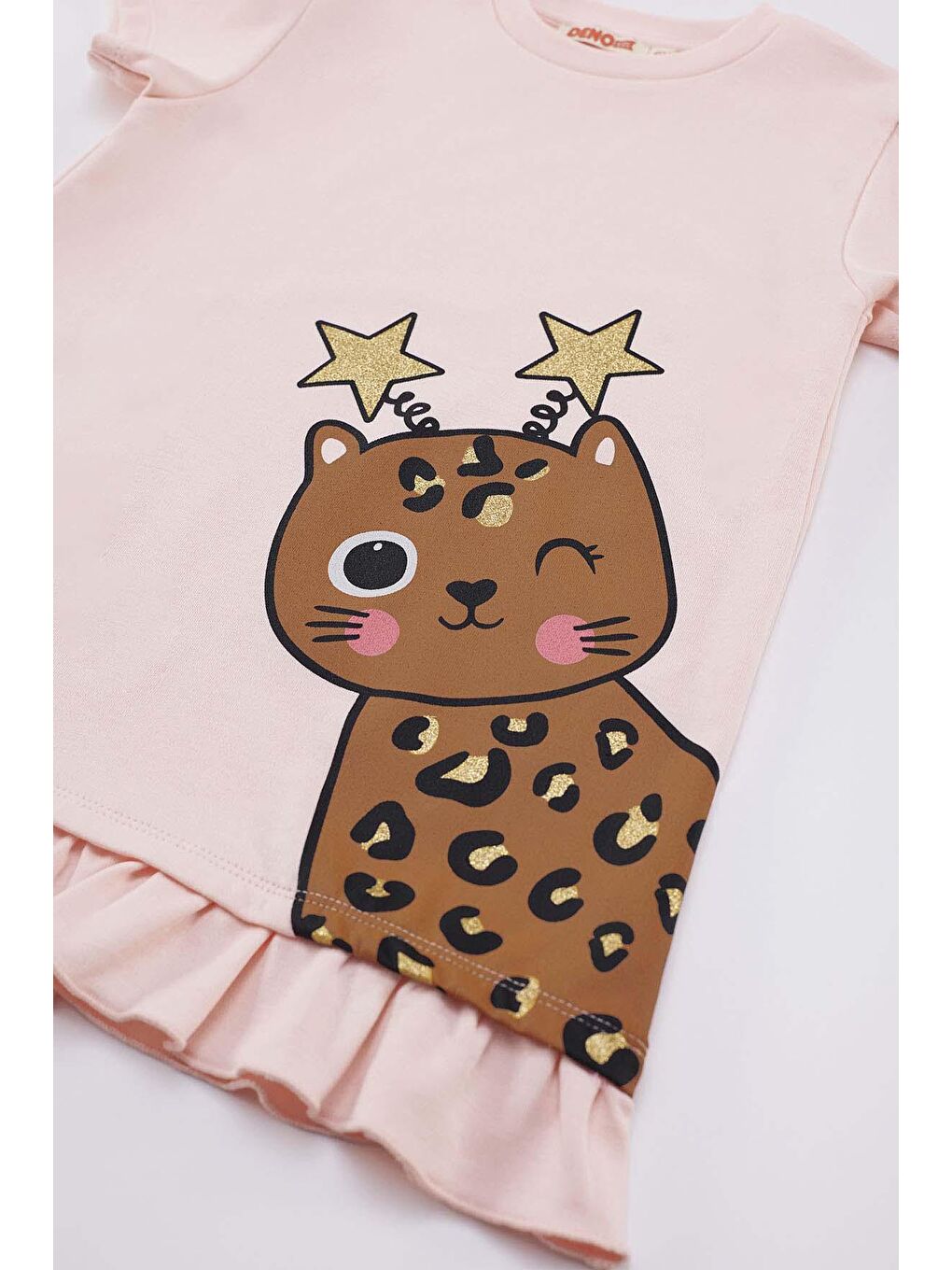 Karışık Yıldız Leopar Kız Tunik Tayt Takım-4