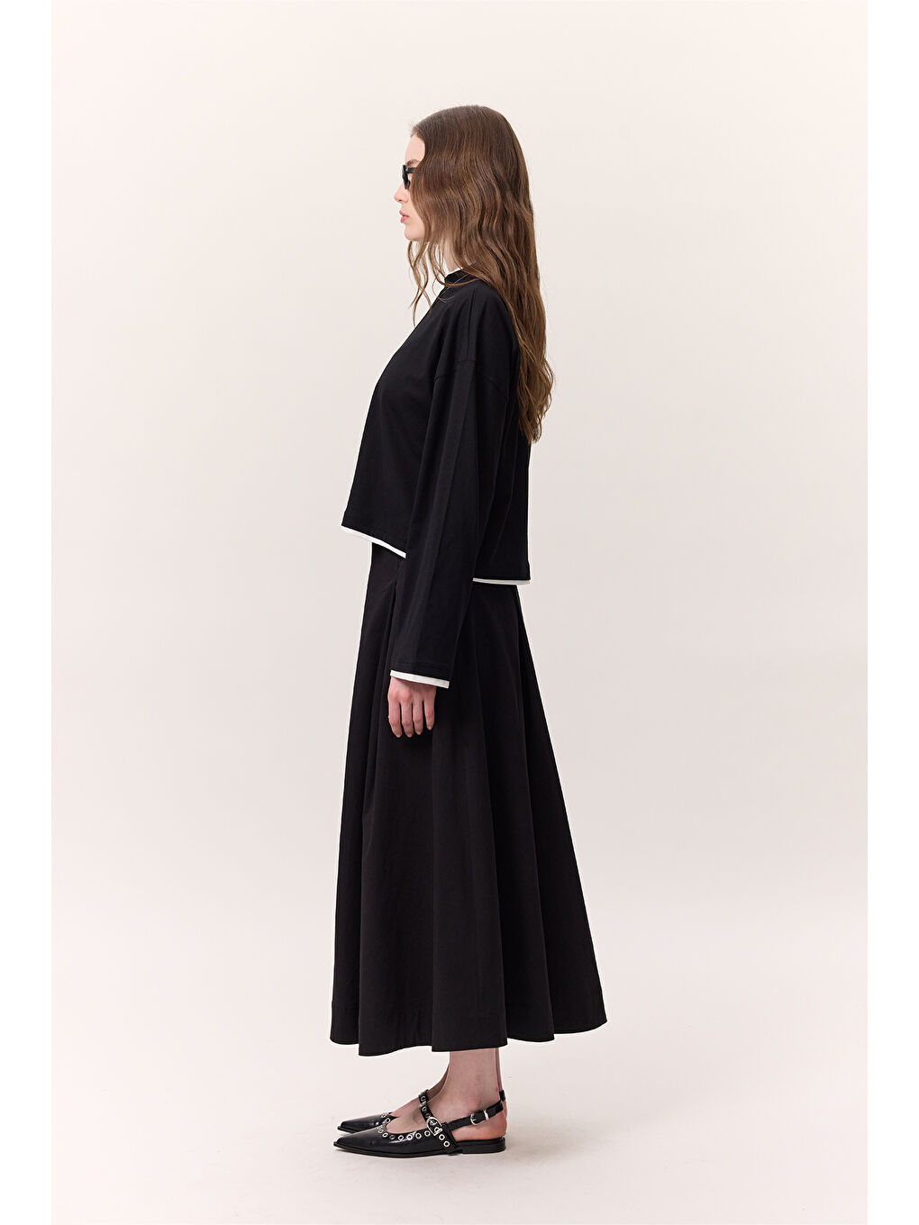 Kontrast Renkli Uzun Kollu Tshırt Siyah-5