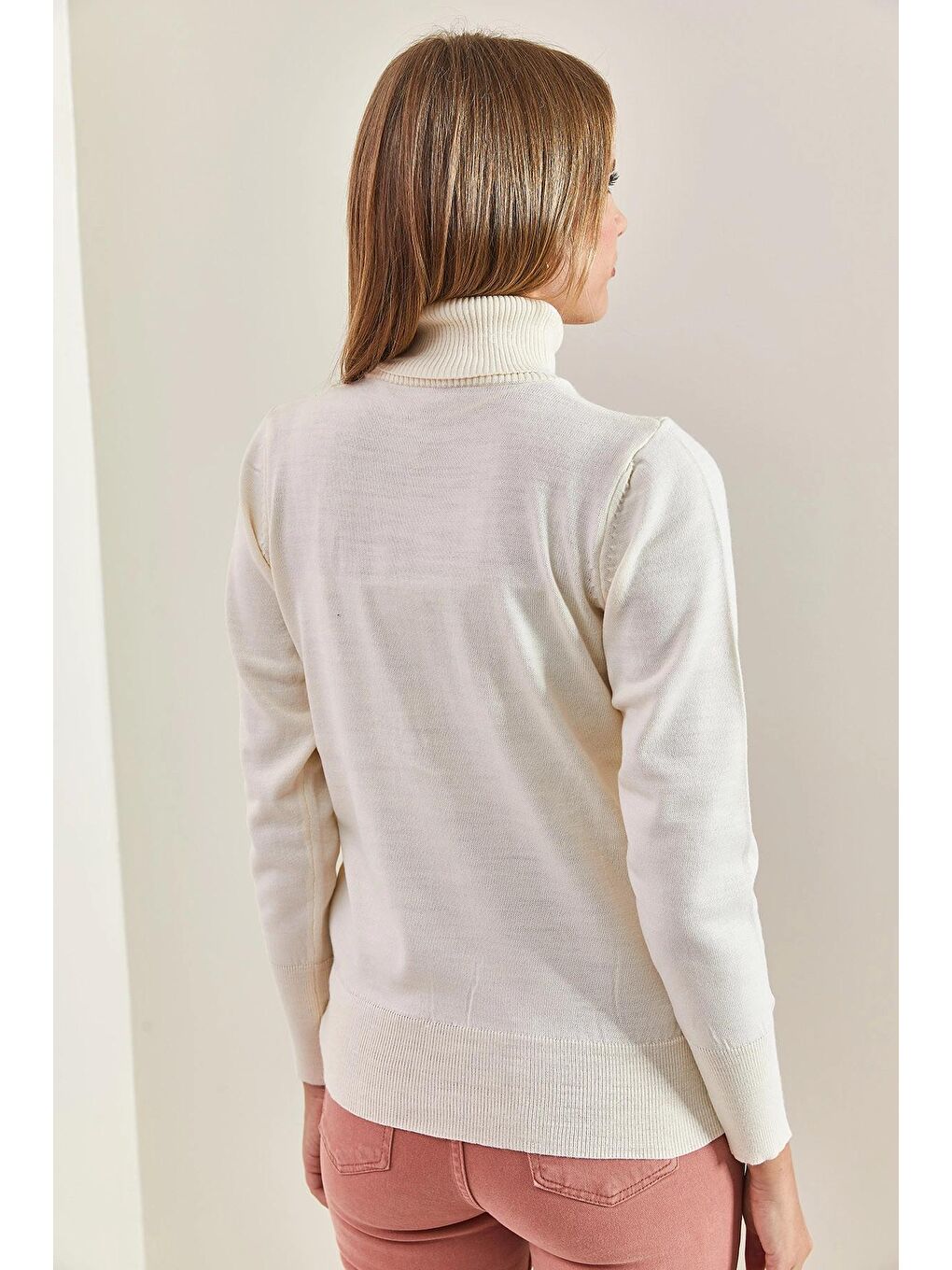 Ekru Kadın Balıkçı Yaka Fitilli Kazak-4