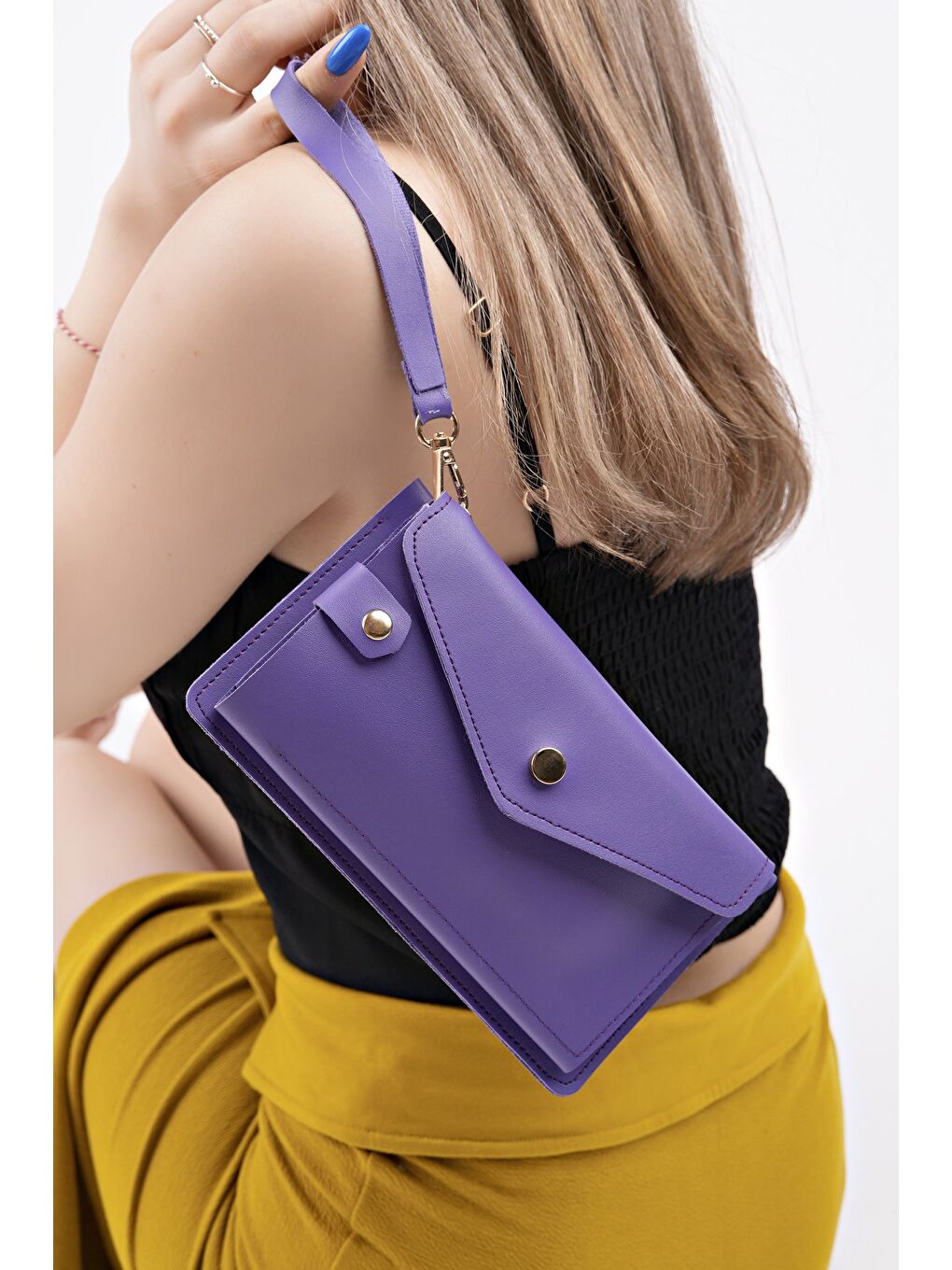 Mor ENVELOP Telefon ve Bozuk Para Bölmeli Zarf Model Kadın Cüzdan-1