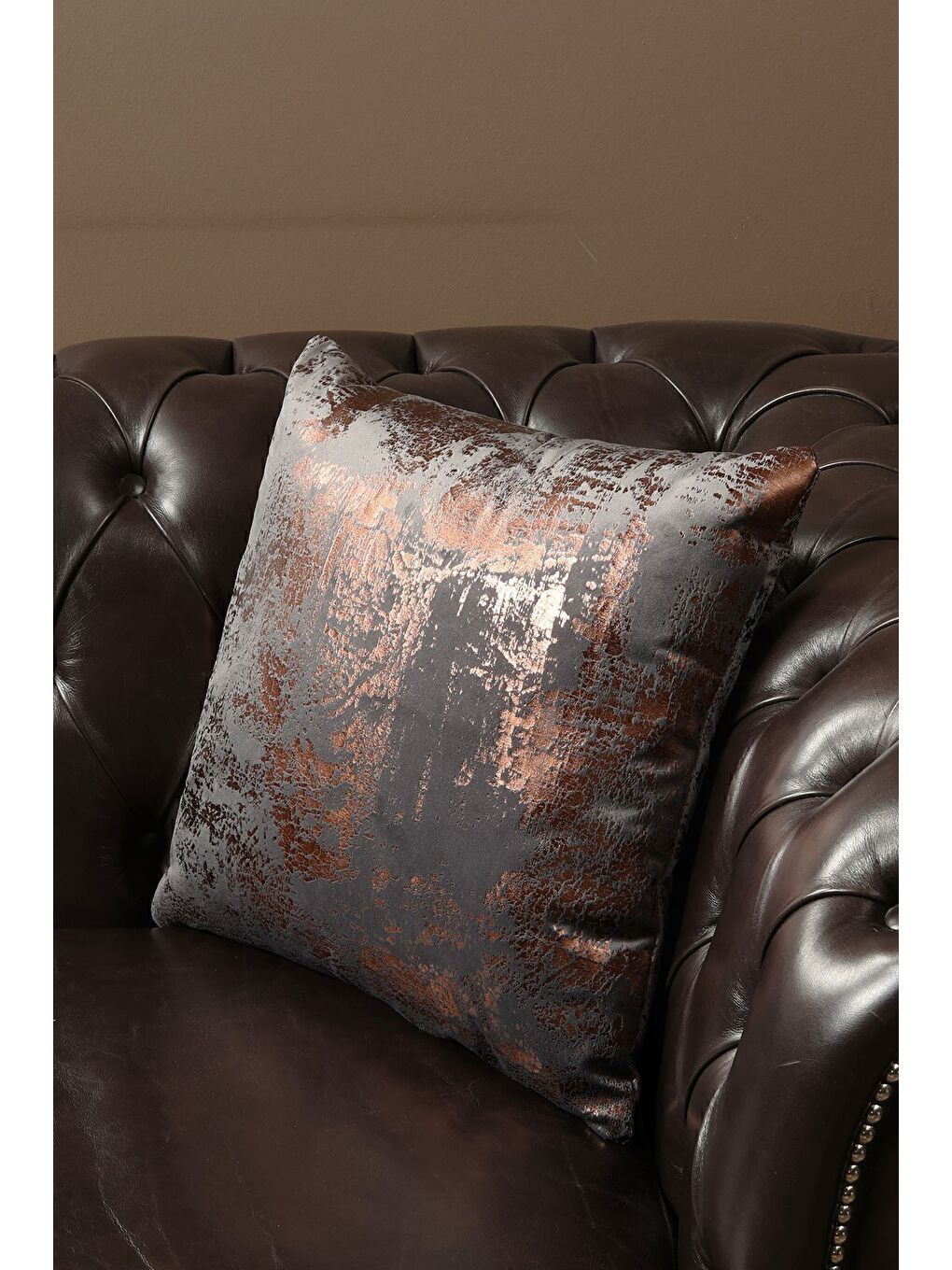 Antrasit Bakır Kırlent Kılıfı Dekoratif Desenli Kadife