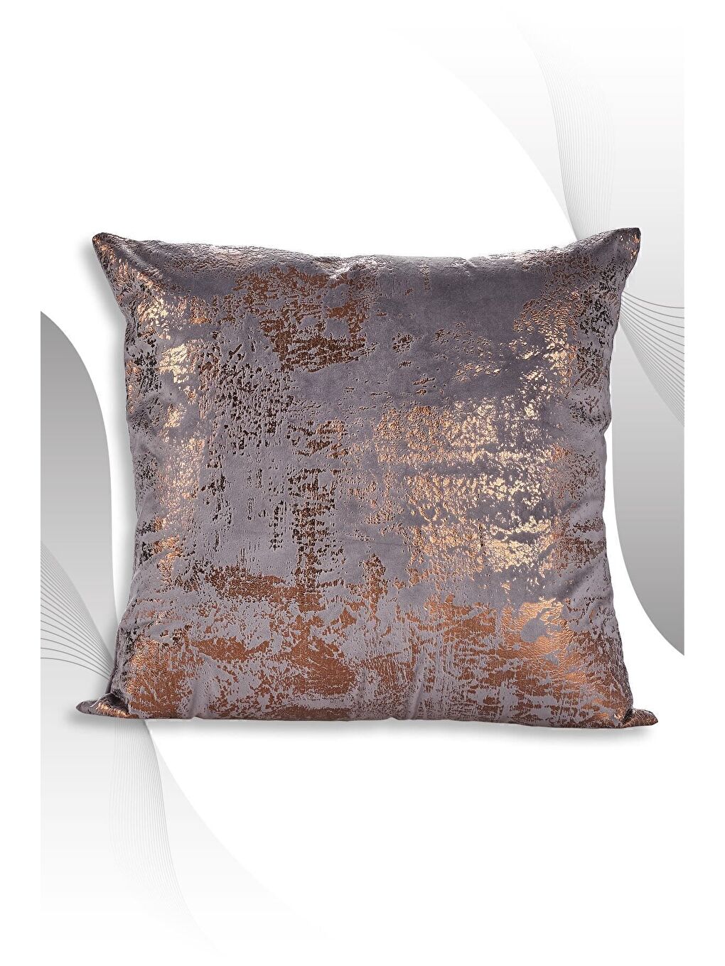 Antrasit Bakır Kırlent Kılıfı Dekoratif Desenli Kadife-1