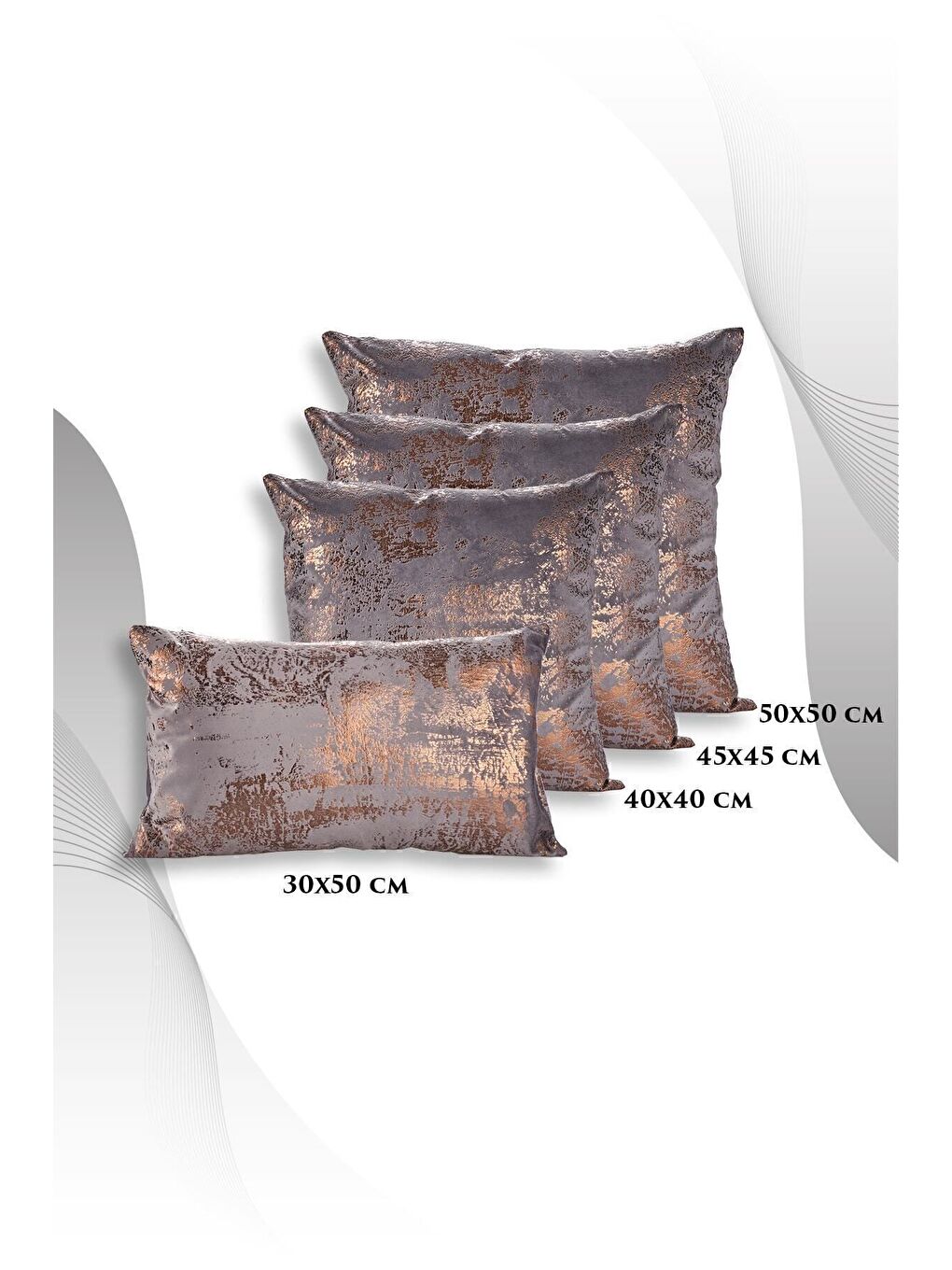 Antrasit Bakır Kırlent Kılıfı Dekoratif Desenli Kadife-4