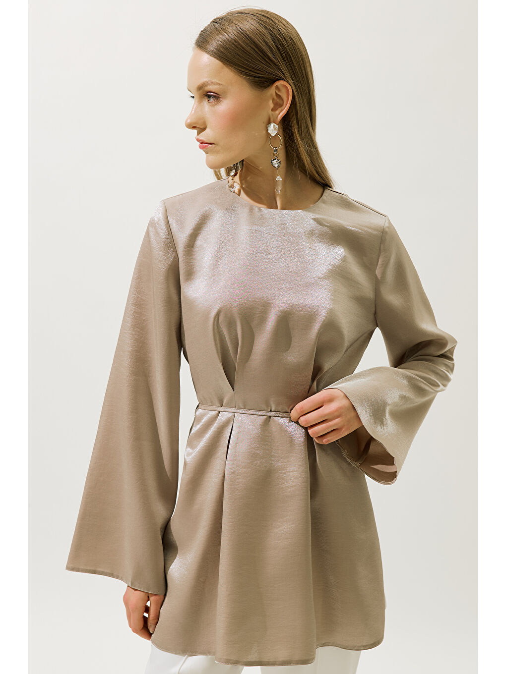 Bej Hana Organze Bluz Vizon-3