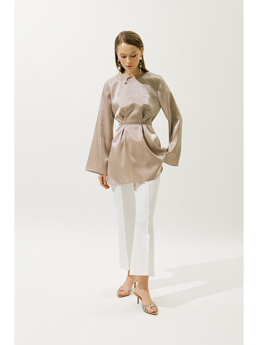 Bej Hana Organze Bluz Vizon-4