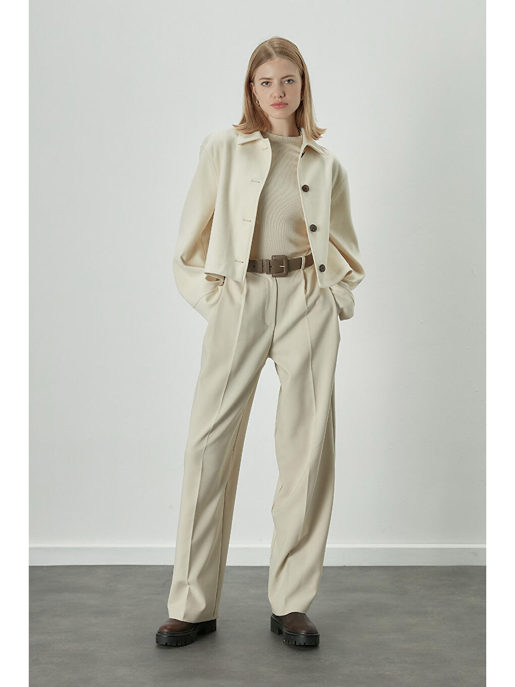 Dona Pileli Palazzo Pantolon Bej-1