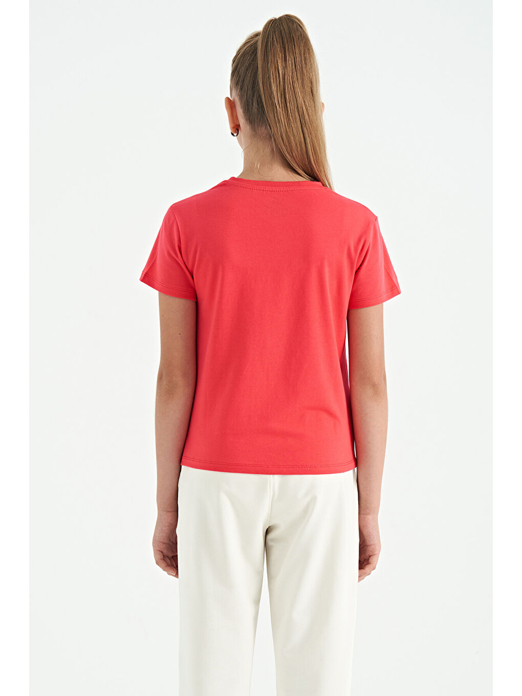 Pembe Rose O Yaka Yazı Baskılı Rahat Form Kısa Kollu Cropped Kız Çocuk Tişört - 75118-8