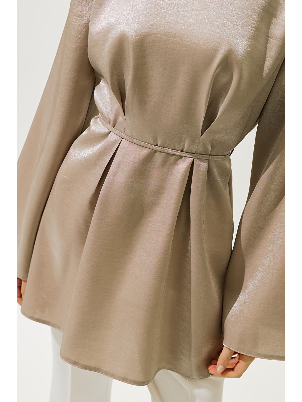 Bej Hana Organze Bluz Vizon-5