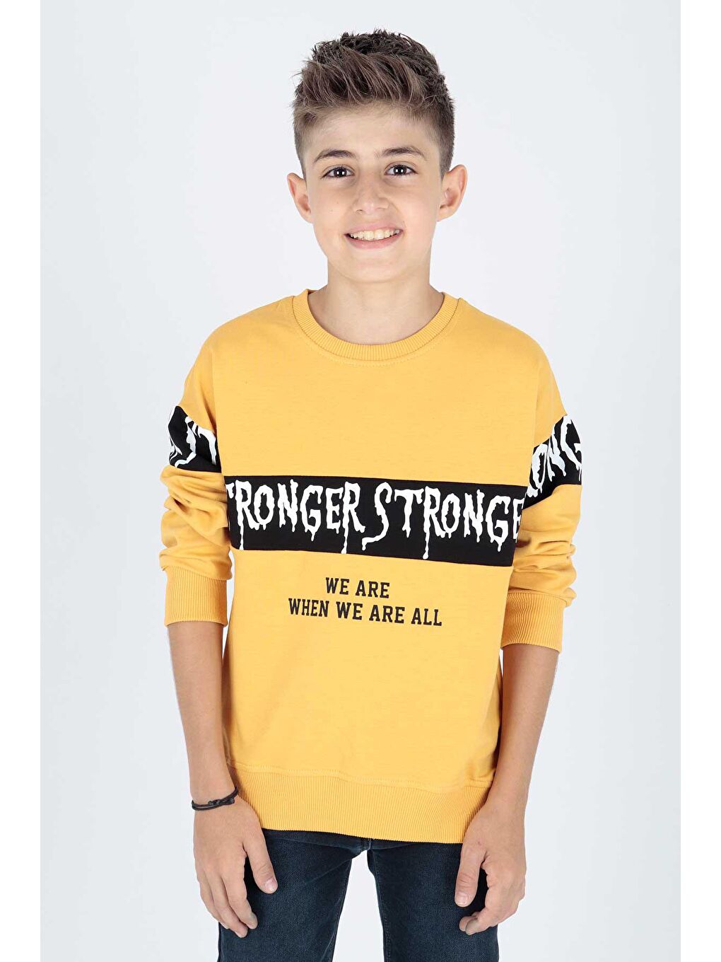 Sarı Erkek Çocuk Strong Baskılı Trend Sweatshirt Ak15106