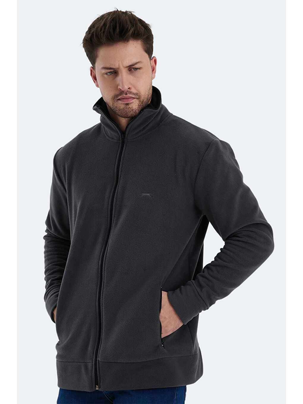 Erkek   Fermuarlı Sweatshirt Koyu Gri-2