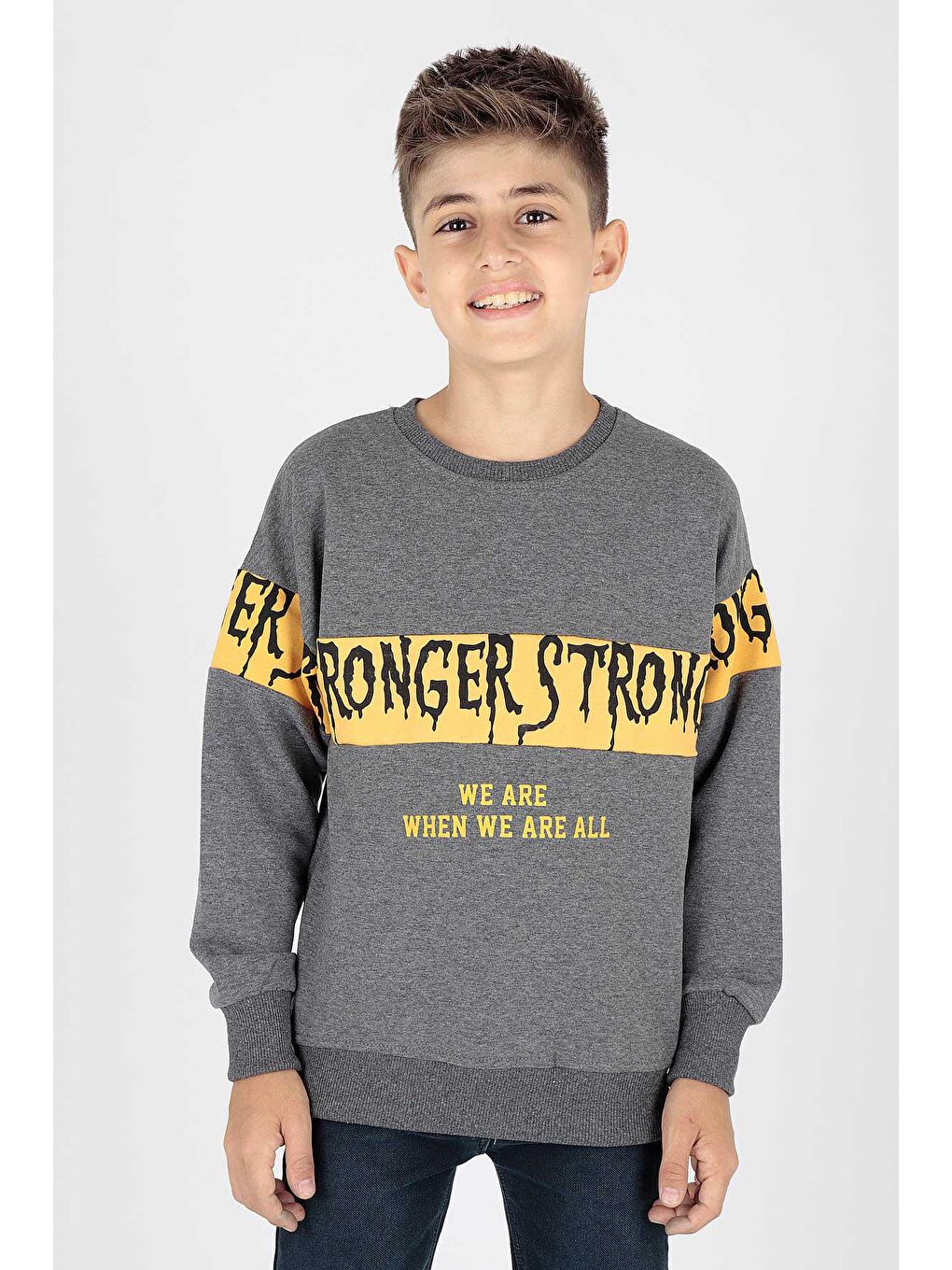 Antrasit Erkek Çocuk Strong Baskılı Trend Sweatshirt Ak15106