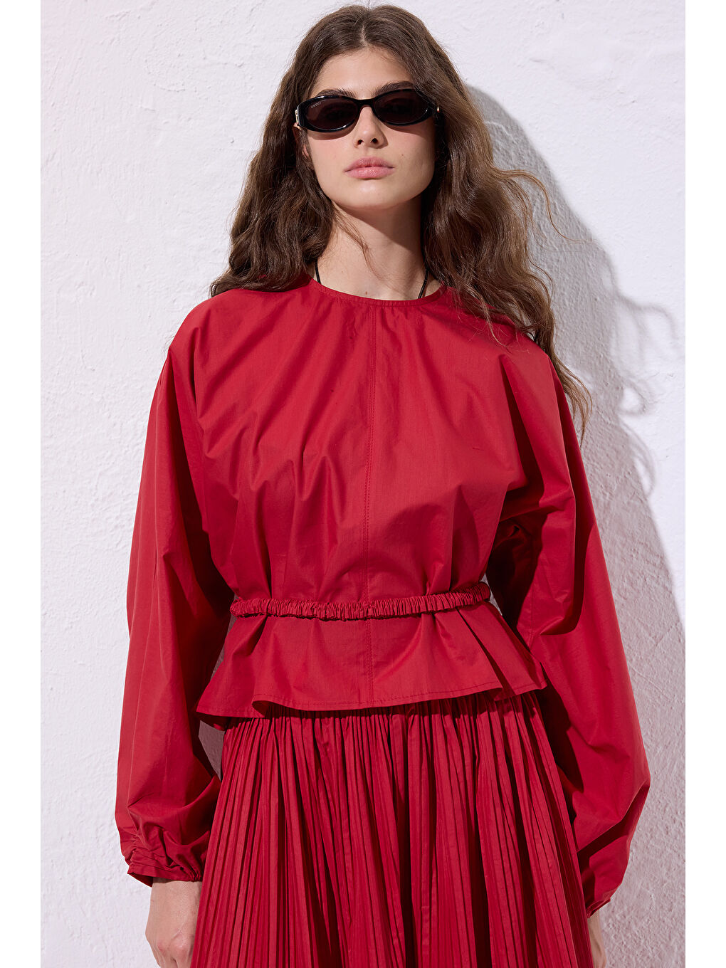 Bağlama Detaylı Kısa Bluz Kırmızı-4