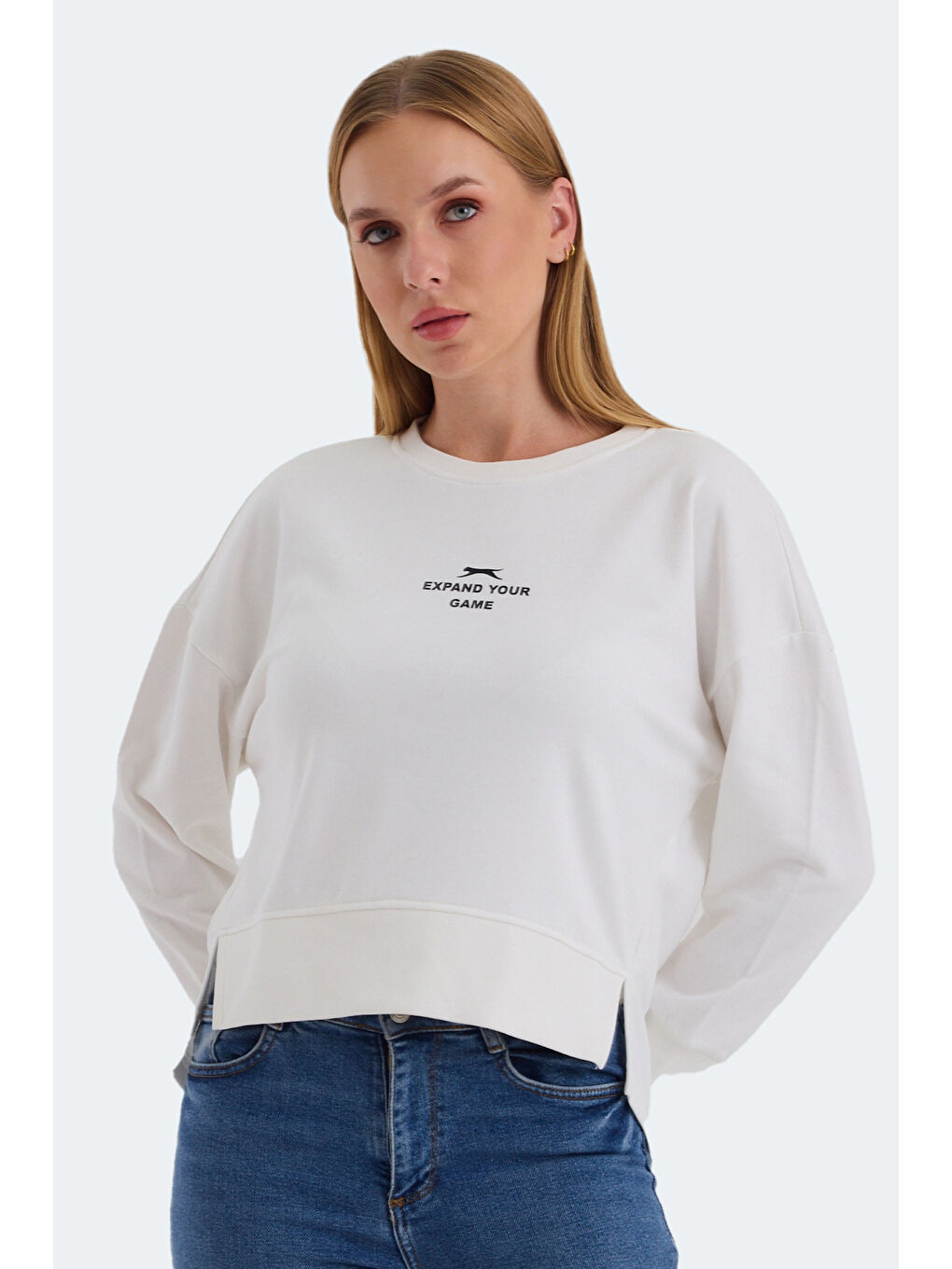 VITAL Kadın Crop Beyaz Sweatshirt-4