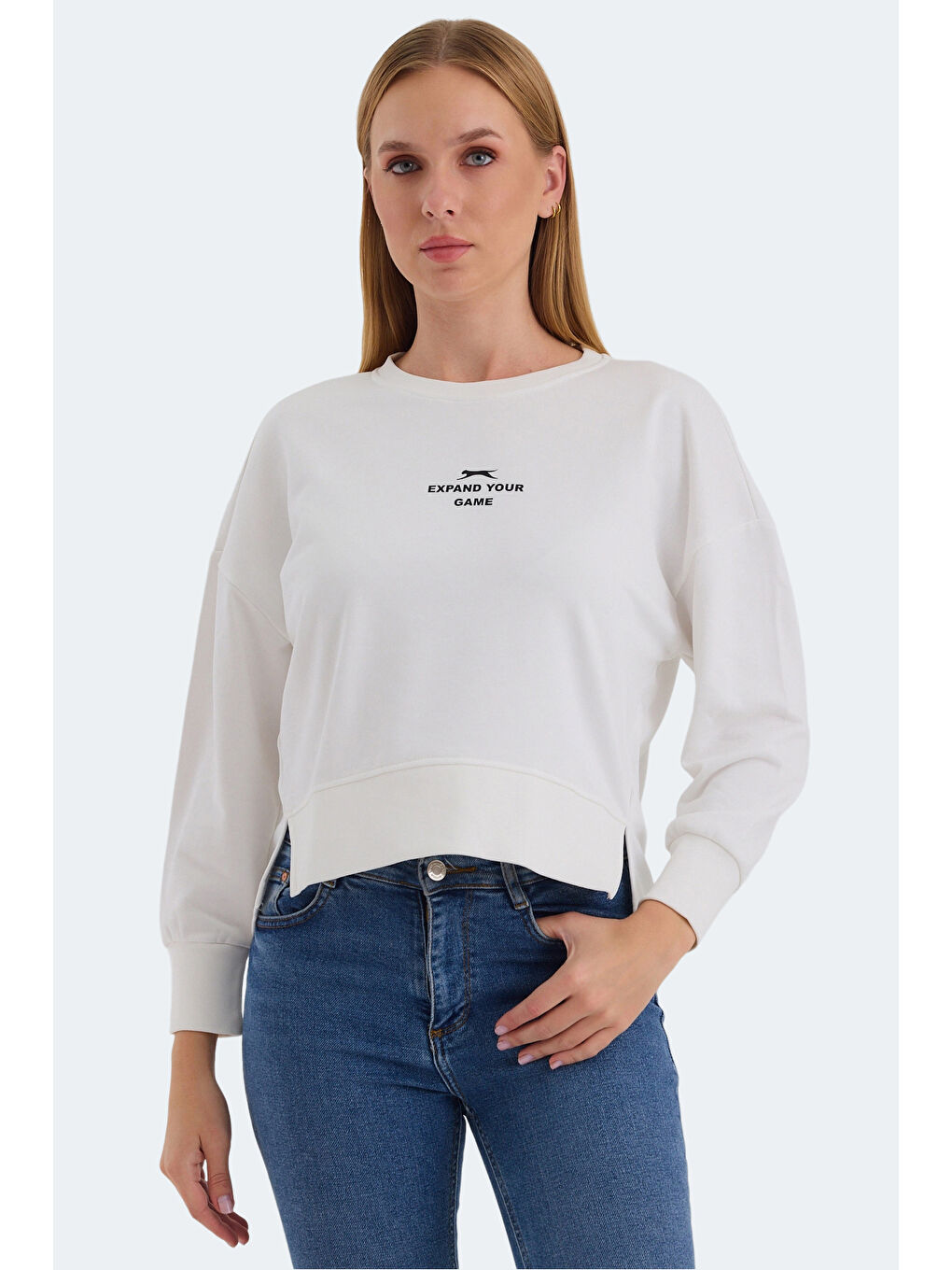 VITAL Kadın Crop Beyaz Sweatshirt-6