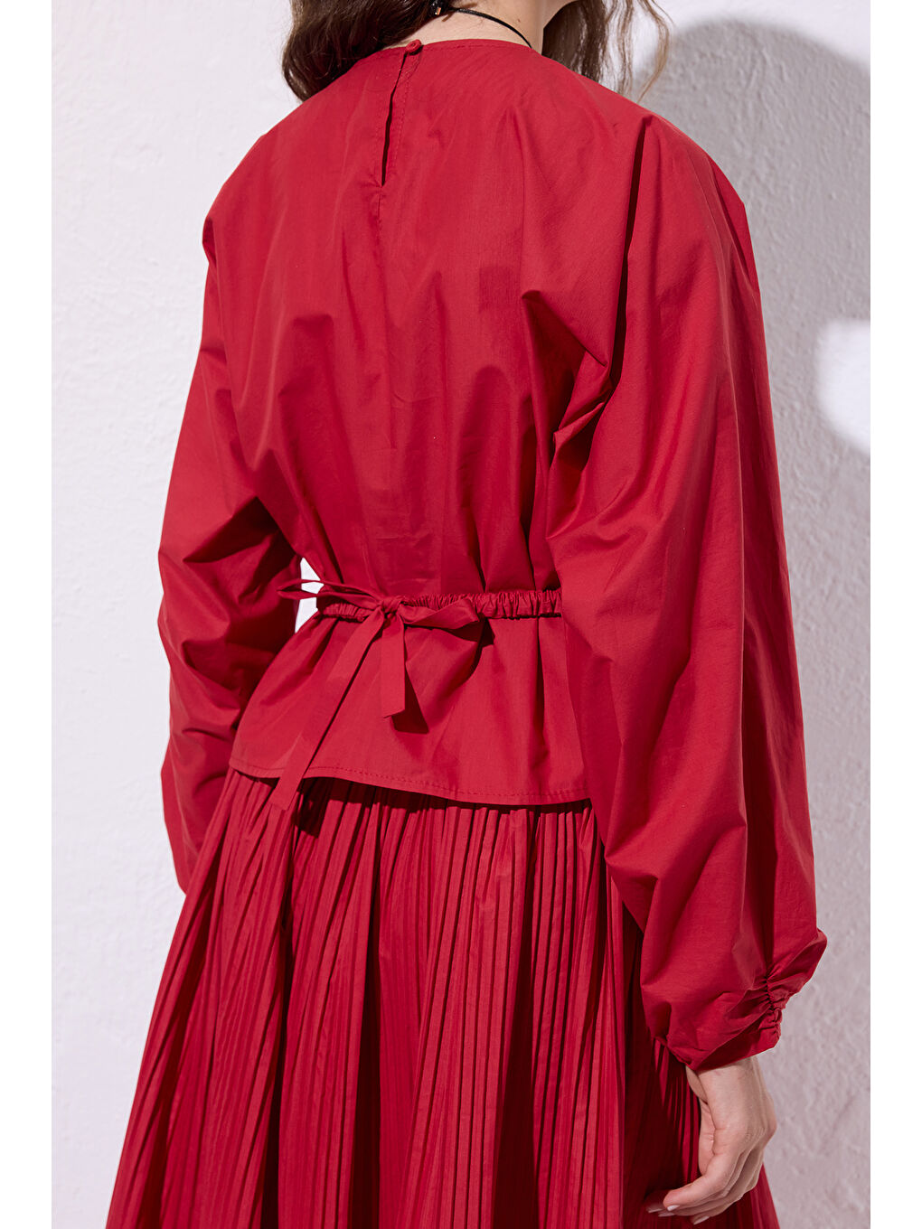 Bağlama Detaylı Kısa Bluz Kırmızı-6