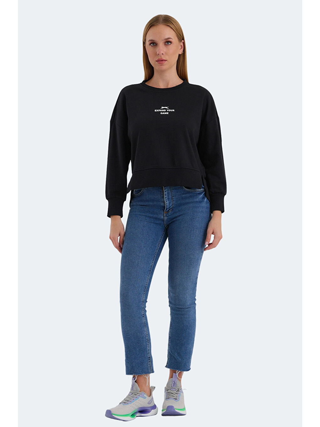 VITAL Kadın Crop Siyah Sweatshirt