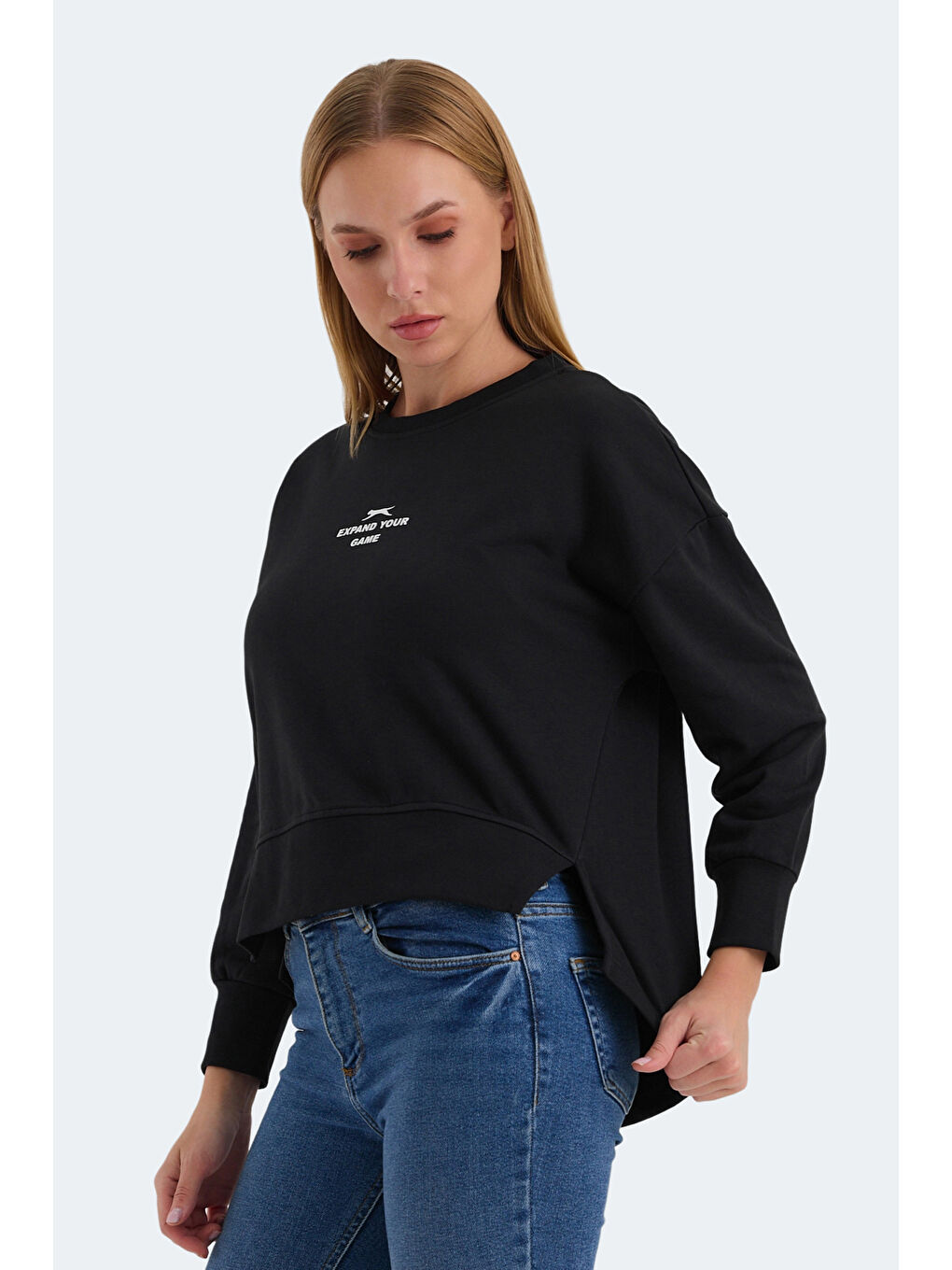 VITAL Kadın Crop Siyah Sweatshirt-3
