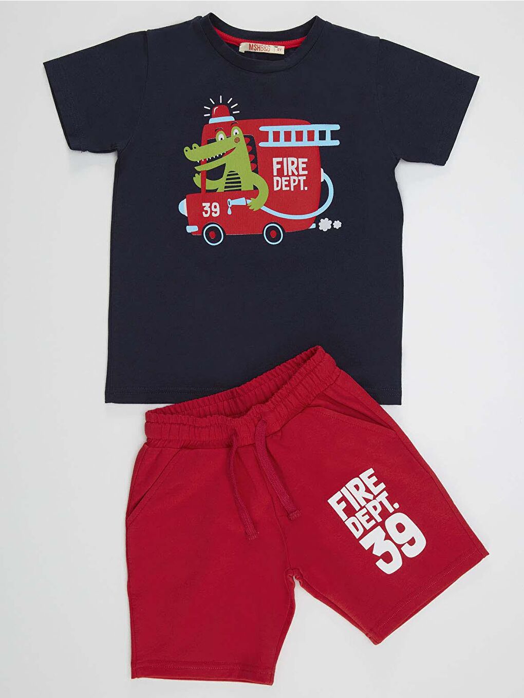 Karışık İtfaiyeci Timsah Erkek Çocuk Tişört Şort Takım-2