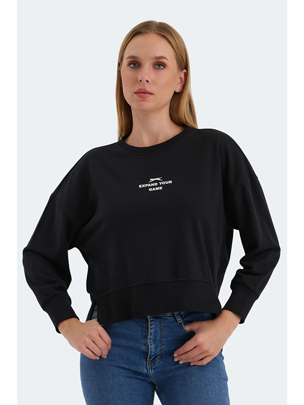 VITAL Kadın Crop Siyah Sweatshirt-6