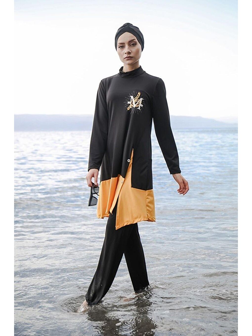 4'lü Siyah Renk Detaylı Tam Kapalı Tesettür Mayo M2016