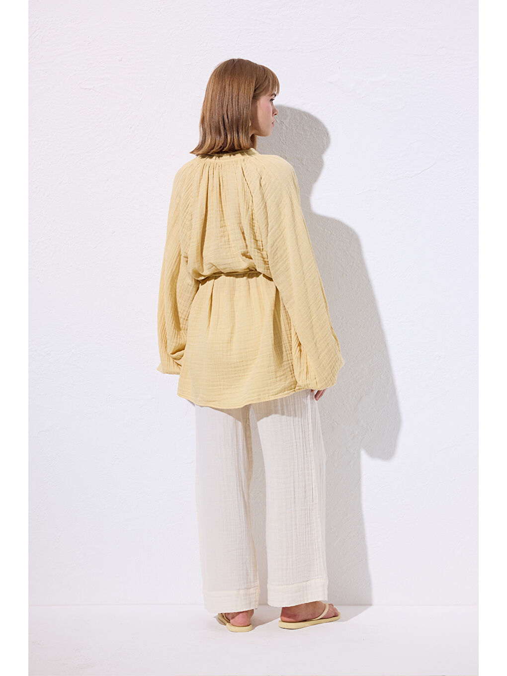 Müslin Bağlamalı Bluz Sarı-3