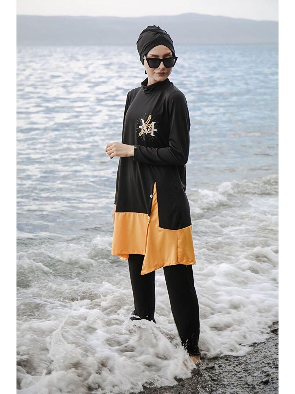 4'lü Siyah Renk Detaylı Tam Kapalı Tesettür Mayo M2016-1