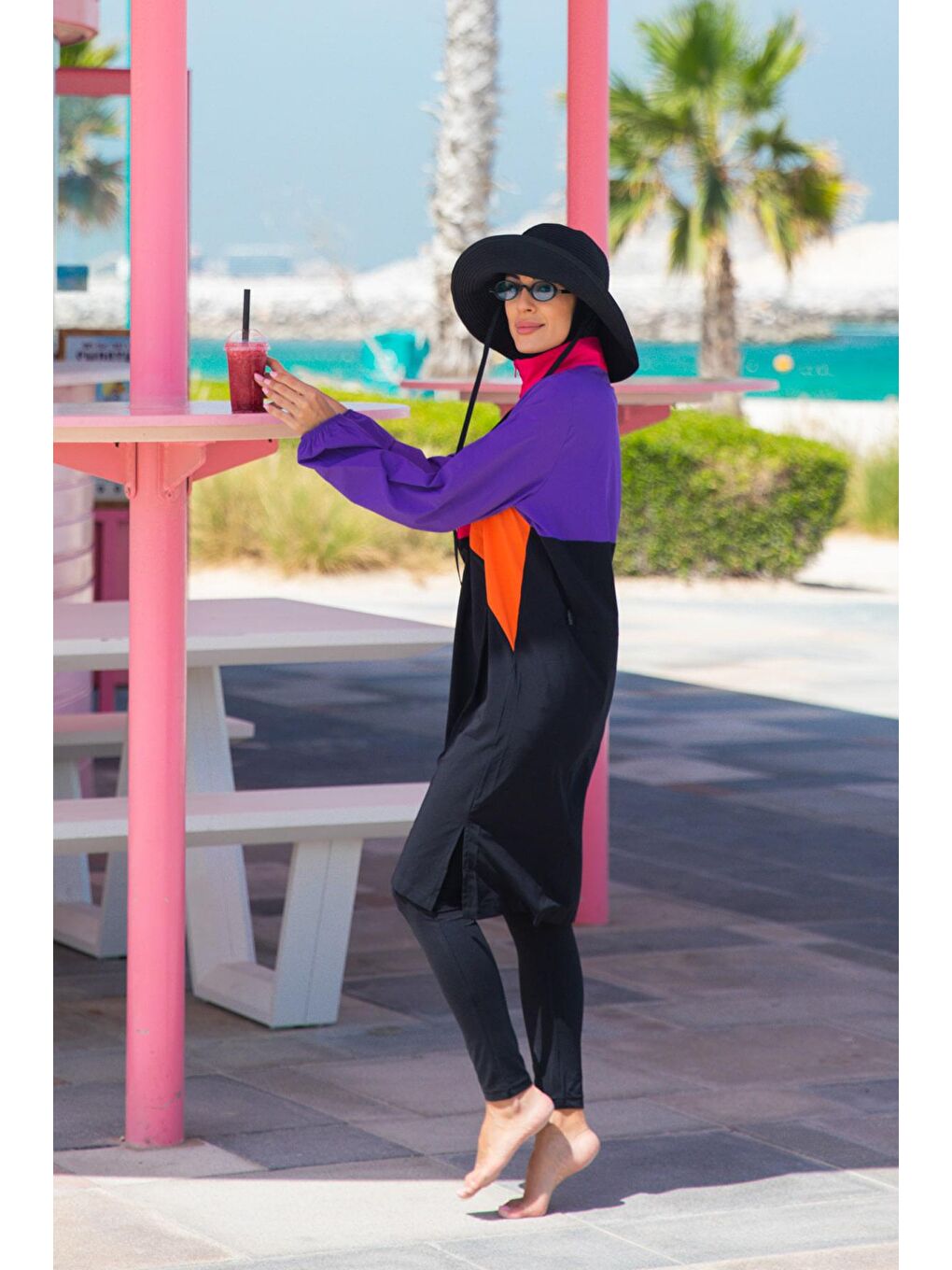 Paraşüt Siyah Tam Kapalı Tesettür Mayo M2312-4