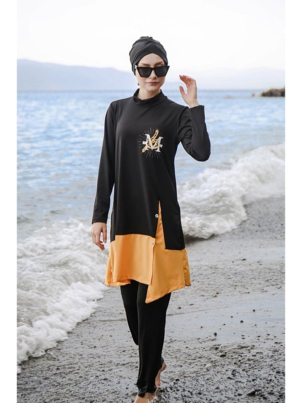 4'lü Siyah Renk Detaylı Tam Kapalı Tesettür Mayo M2016-2