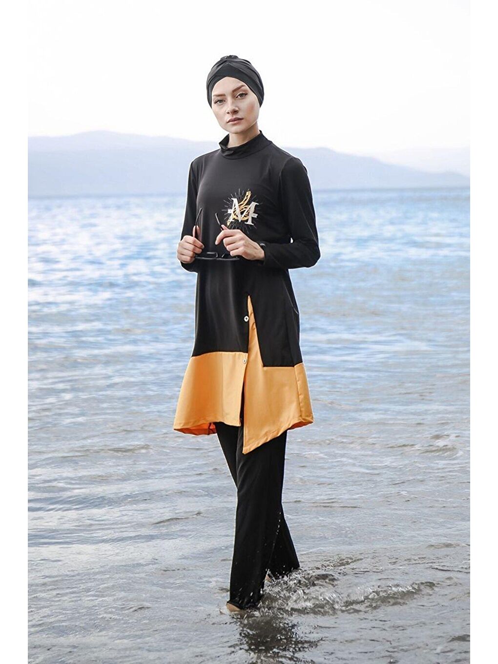 4'lü Siyah Renk Detaylı Tam Kapalı Tesettür Mayo M2016-3