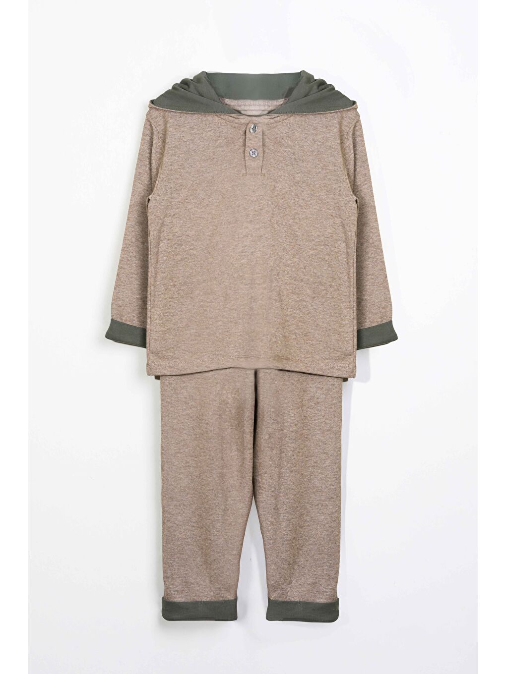 Erkek Çocuk Kapüşonlu Düğme Detaylı Mevsimlik Alt Üst Takım  Bej  3 4 Yaş 8 9 Yaş