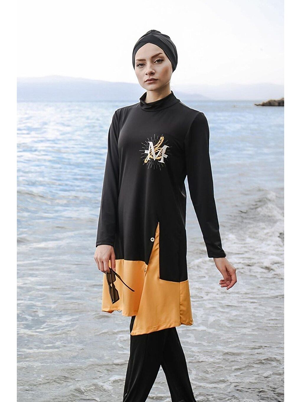 4'lü Siyah Renk Detaylı Tam Kapalı Tesettür Mayo M2016-4