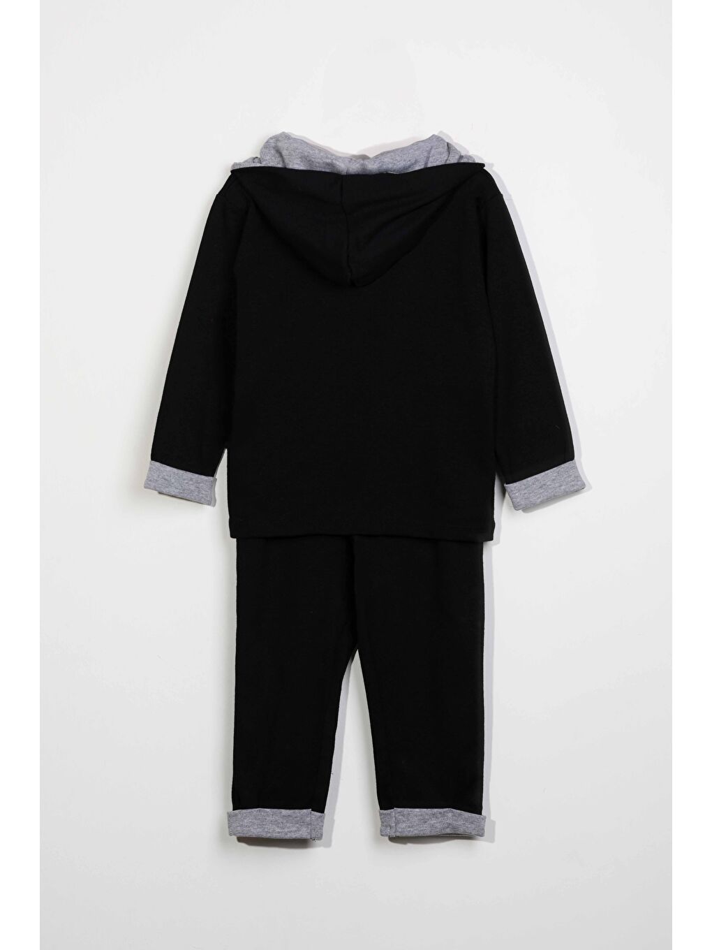 Erkek Çocuk Kapüşonlu Düğme Detaylı Mevsimlik Alt Üst Takım   Siyah  3 4 Yaş 8 9 Yaş-3
