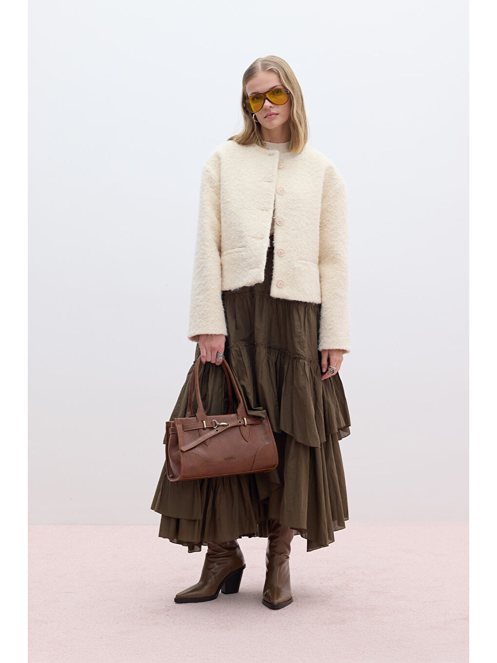 Katlı Boho Vual Etek Haki-1