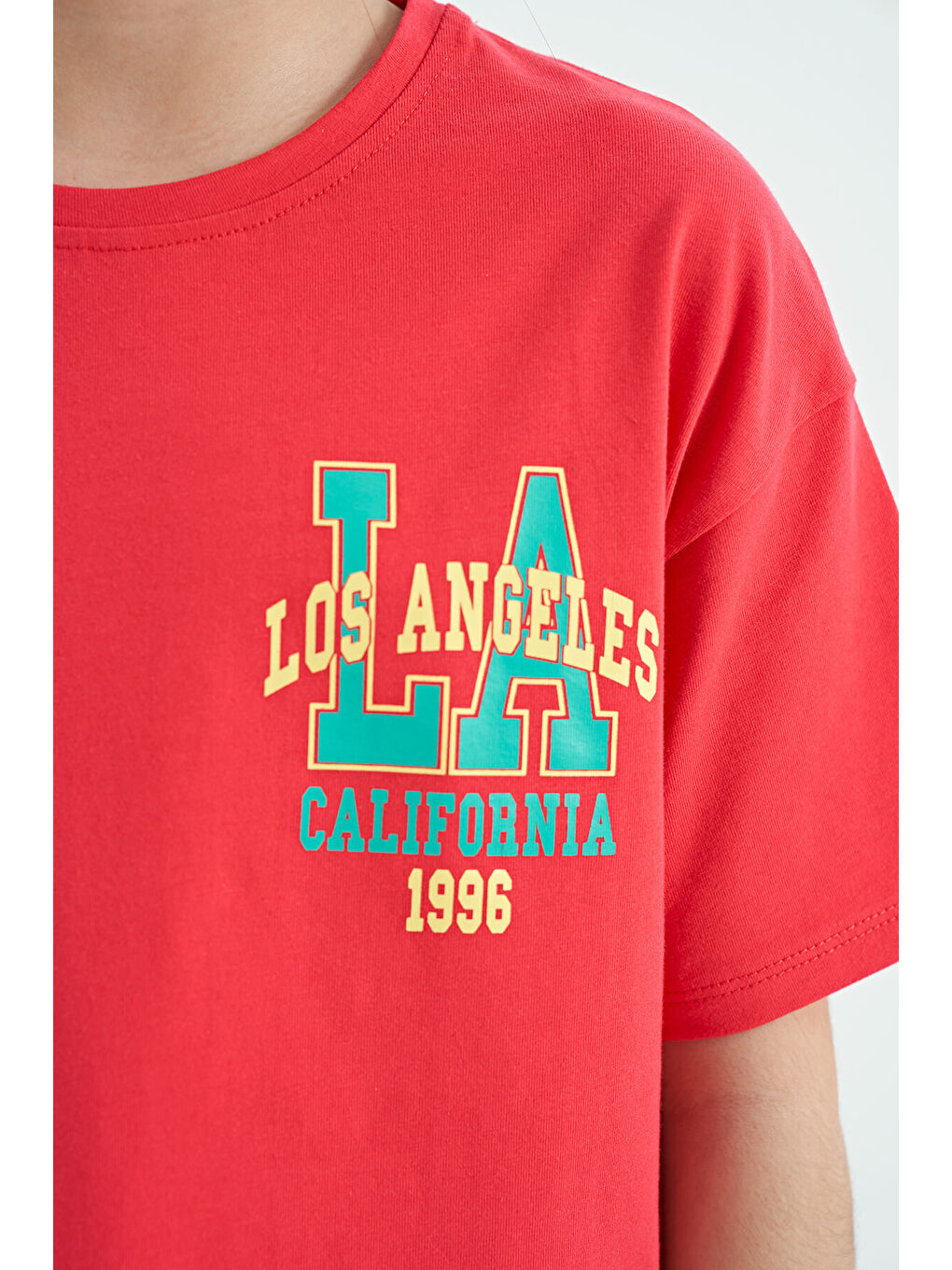 Pembe Rose Ön Arka Baskılı O Yaka Oversize Kısa Kollu Kız Çocuk Tişört - 75127-4