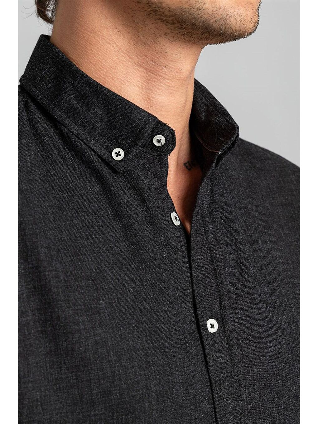Siyah Slim Fit Düz Esnek Doku Kışlık Unisex Gömlek-2