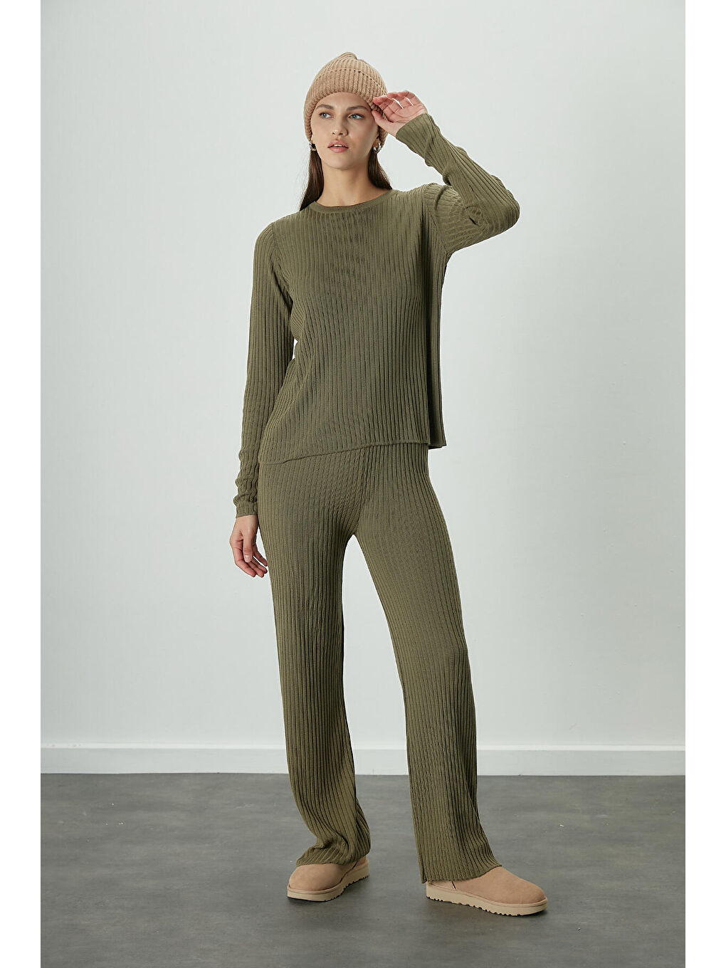 Fitilli Rahat Triko Pantolon Haki-1