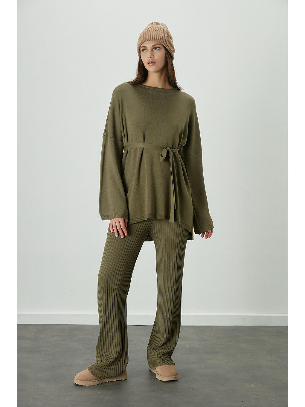 Fitilli Rahat Triko Pantolon Haki-2