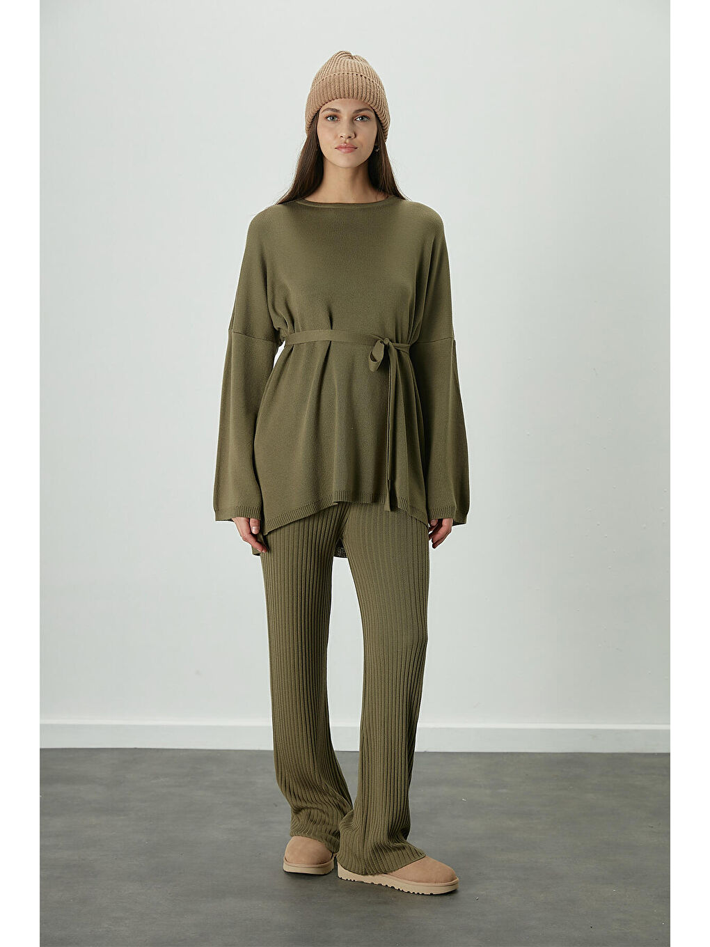 Fitilli Rahat Triko Pantolon Haki-3